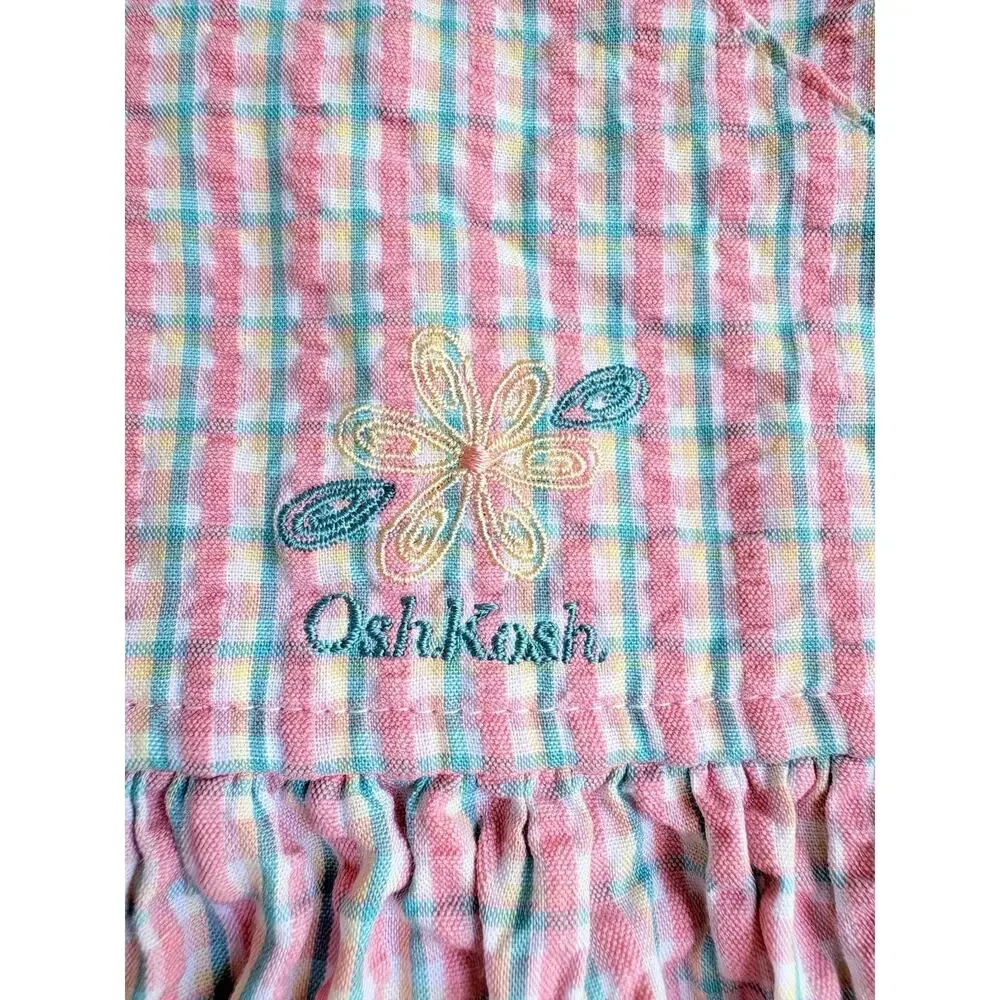 OshKosh B'Gosh 3-6 Months Seersucker Plaid Dress Top‎ Bloomer Set Flower Pink